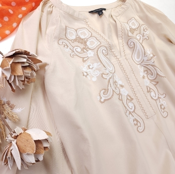 New Banana Republic Cotton Viscose Tan White Floral Embroidered Dress Sz… - Picture 6 of 14